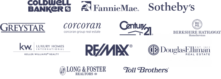 real estate company logos that have used virtual staging solutions including coldwell banker, fannie mae, sothebys, remax, and more